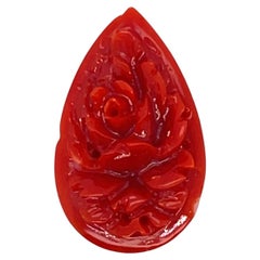 Pear-Shaped Flower Carved Coral Cts 13