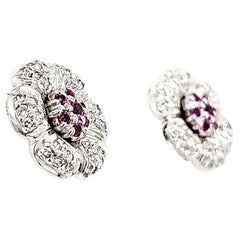 18 Karat Gold Rosa Saphir Cts 0,36 und runder Diamant Cts 0,60 Blumenohrringe