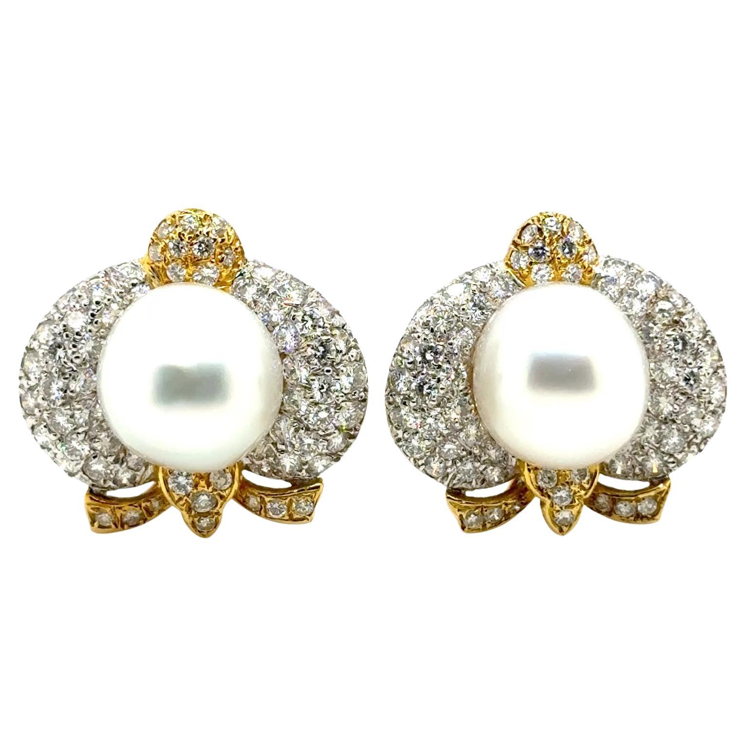 South Sea Pearl and Diamond Ear Clips
