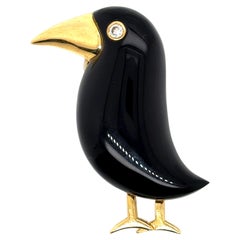 18K Gold Black Agate Diamond Bird Pin 18K Gold Black Agate Diamond Bird Pin