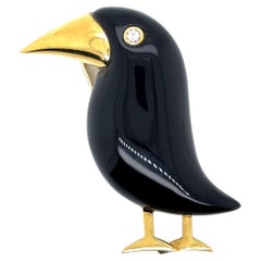 18k Gold Black Agate Diamond Bird Pin 18k Gold Black Agate Diamond Bird Pin