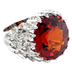 18k White Gold Spessartine Garnet Diamond Engagement Ring