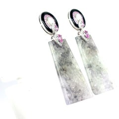 White Jade Earrings with Diamonds, Pink Sapphire, Moonstone & Black Onyx – GIA
