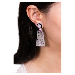 White Jade Earrings with Diamonds, Pink Sapphire, Moonstone & Black Onyx – GIA