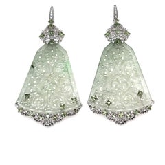 Light Green Jadeite Jade Earrings with Diamonds & Green Sapphires – GIA Type A