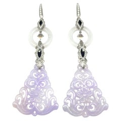Lavender Jadeite Jade Earrings with Diamonds & Black Onyx – 18K Gold, GIA Type A