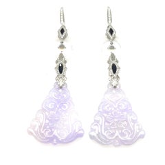 Lavender Jadeite Jade Earrings with Diamonds & Black Onyx – 18K Gold, GIA Type A