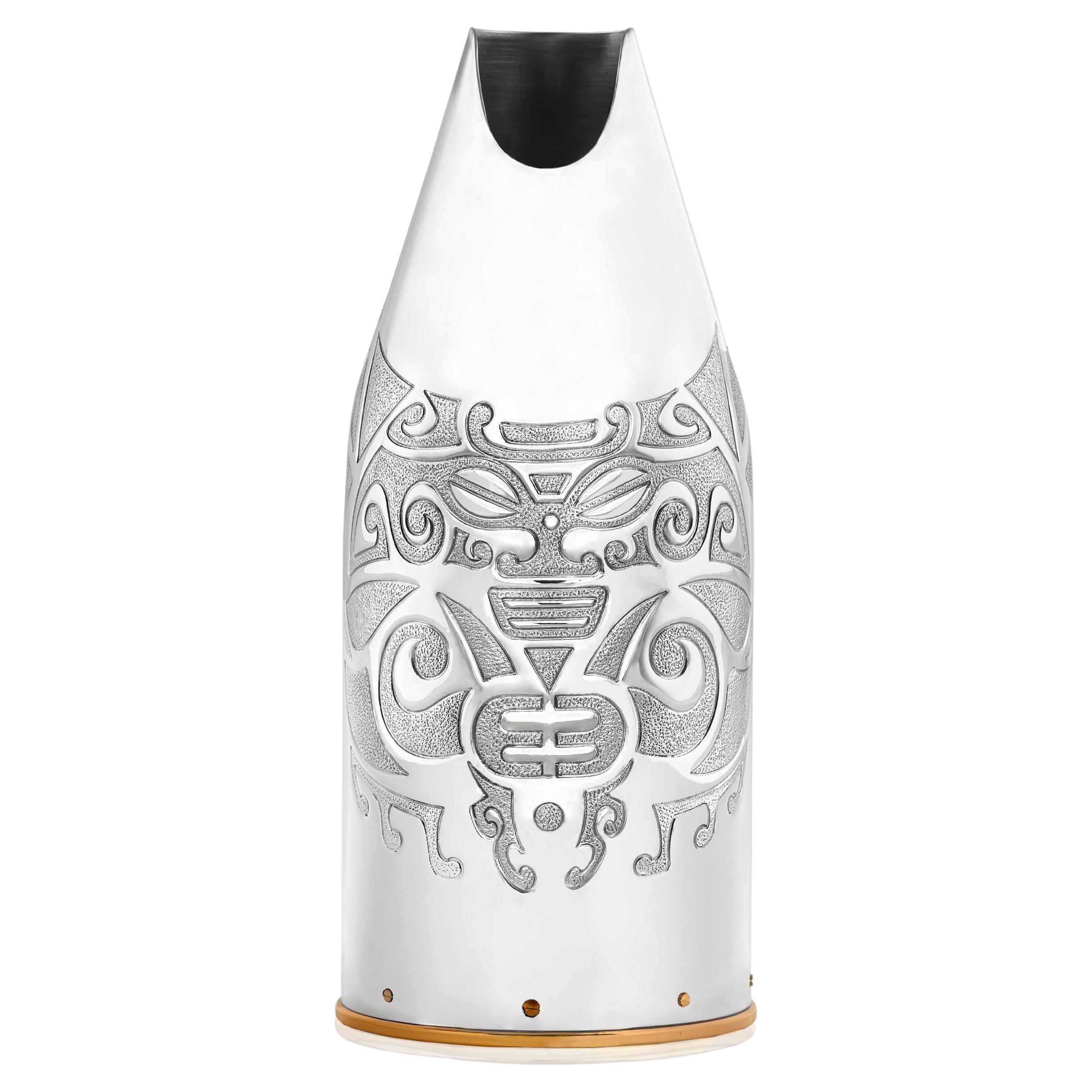 Champagne Bottle K-Over, Corporate Gift, Maori, Solid silver, Made in Italy For Sale