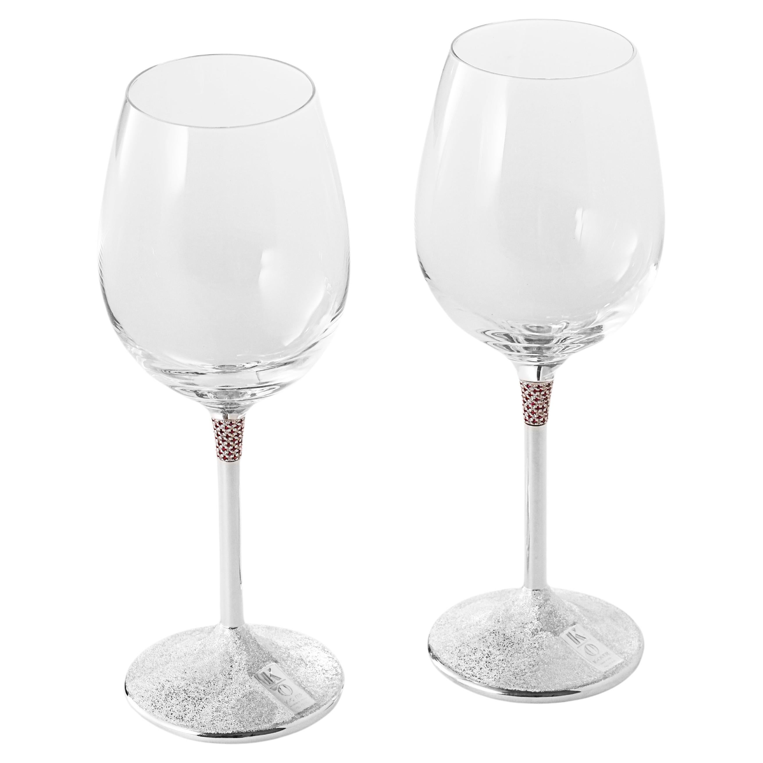 Set of 2 Wine Tasting Glass, Sterling Silver, Customizable For Sale