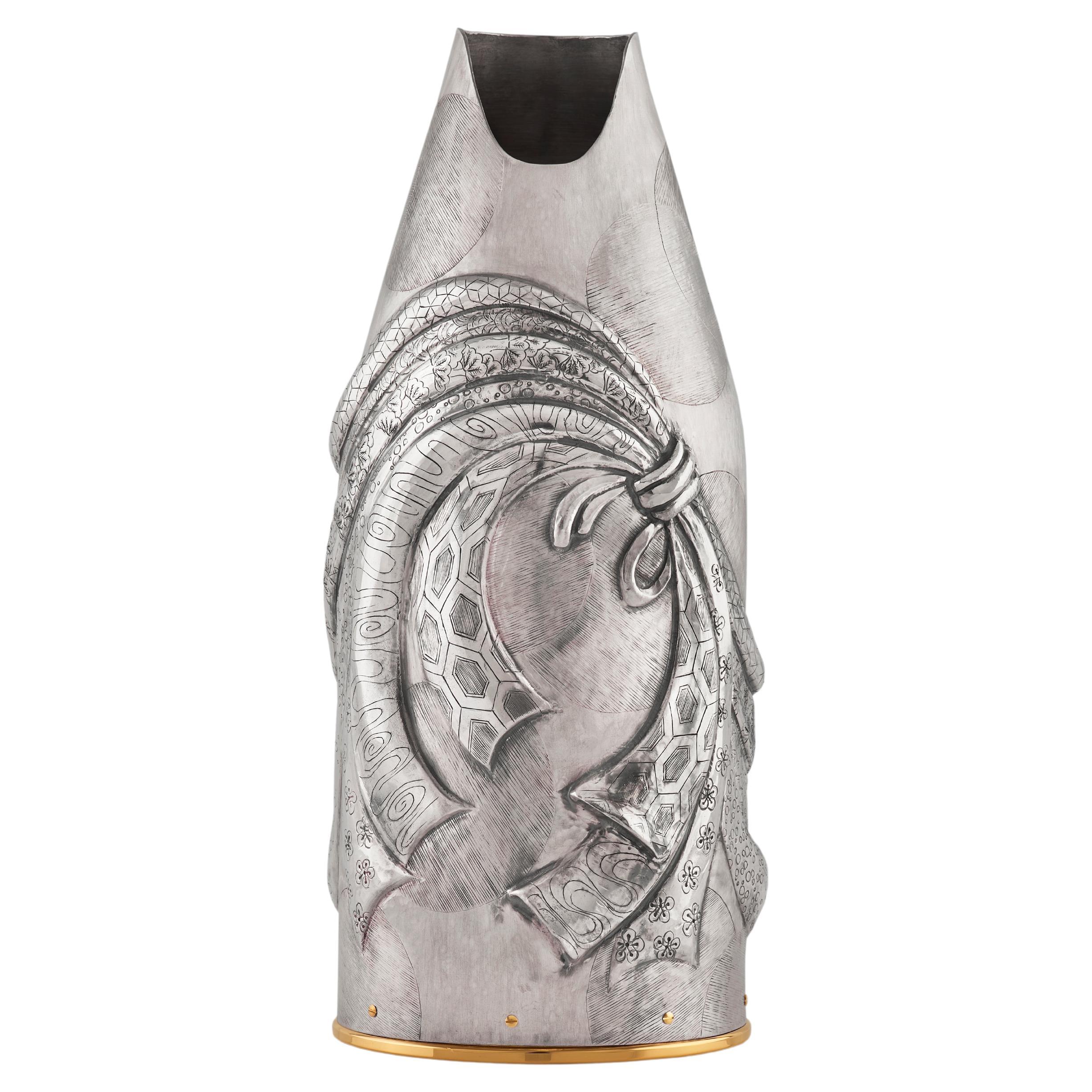 K-Over Champagne, 21st Century Asian Lady Solid Pure Italian Silver  For Sale