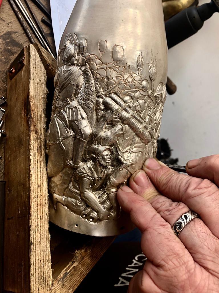 Funda para botella de champán, regalo de lujo, plata maciza, Ariosto, Made in Italy, 2021 en venta 2