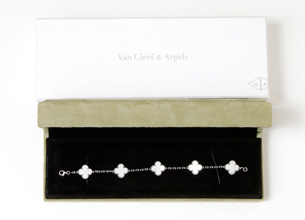 Women's Van Cleef & Arpels Mother-of-Pearl Gold Five Motif Vintage Alhambra Bracelet