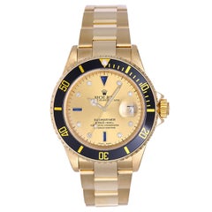Rolex Yellow Gold Submariner Wristwatch Ref 16618 with Serti Diamond Dial