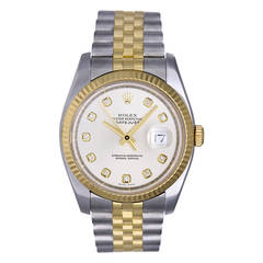 Rolex Stainless Steel Gold Datejust Diamond Dial Wristwatch Ref 116233 12