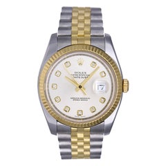 Rolex Stainless Steel Gold Datejust Diamond Dial Wristwatch Ref 116233