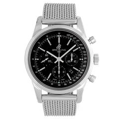 Breitling Stainless Steel Transocean Black Chronograph Dial Wristwatch