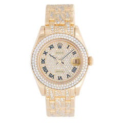 Rolex Yellow Gold Diamond Pearlmaster Masterpiece Midsize Wristwatch Ref 81338