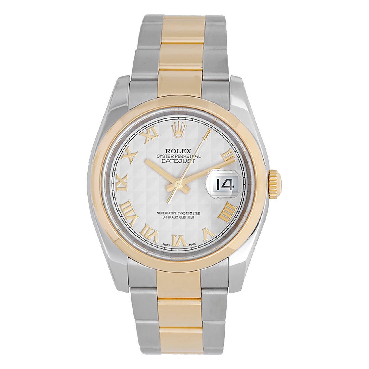 Rolex Steel and Gold Two-Tone Ivory Pyramid Dial Datejust Wristwatch Ref 116203