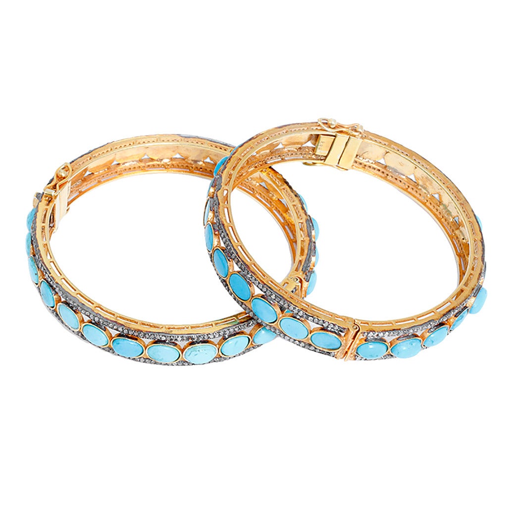 Beautiful Turquoise Diamond Bangle Bracelet Set