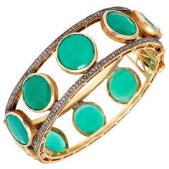 Beautiful Boho Green Onyx Diamond Silver Gold Bracelet
