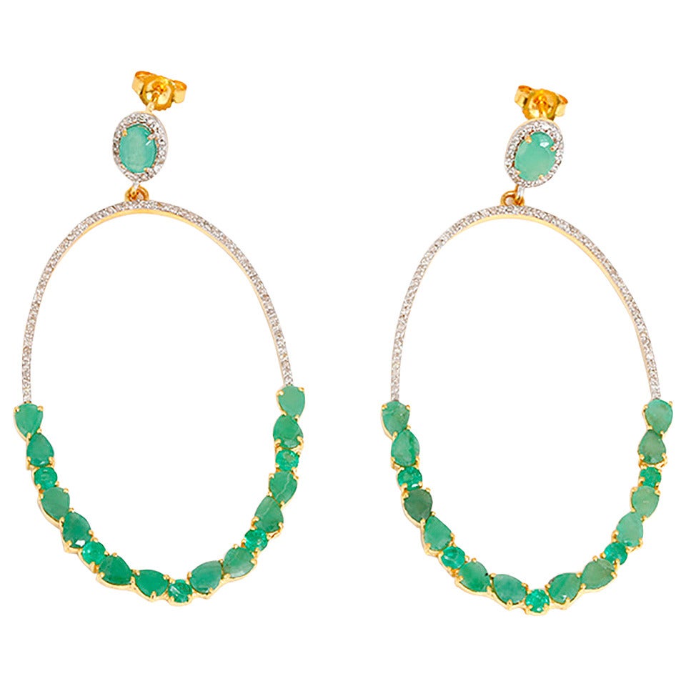 Beautiful  Emerald Diamond Gold Drop Earrings