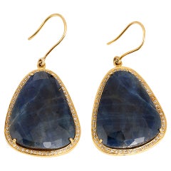 Beautiful Sliced Sapphire Diamond Gold Earrings