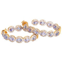Beautiful Tanzanite Diamond Gold Hoop Earrings