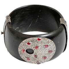 Bakelite Ruby Diamond Silver Cuff Bracelet