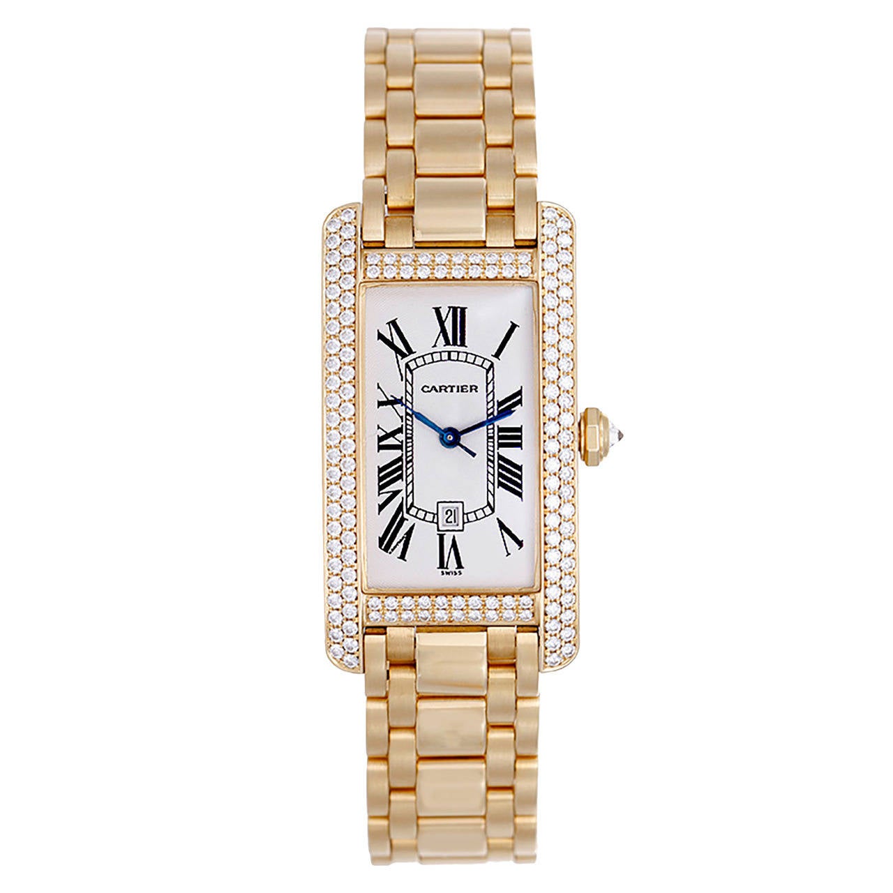 Cartier Yellow Gold and Diamond Tank Americaine Midsize Wristwatch