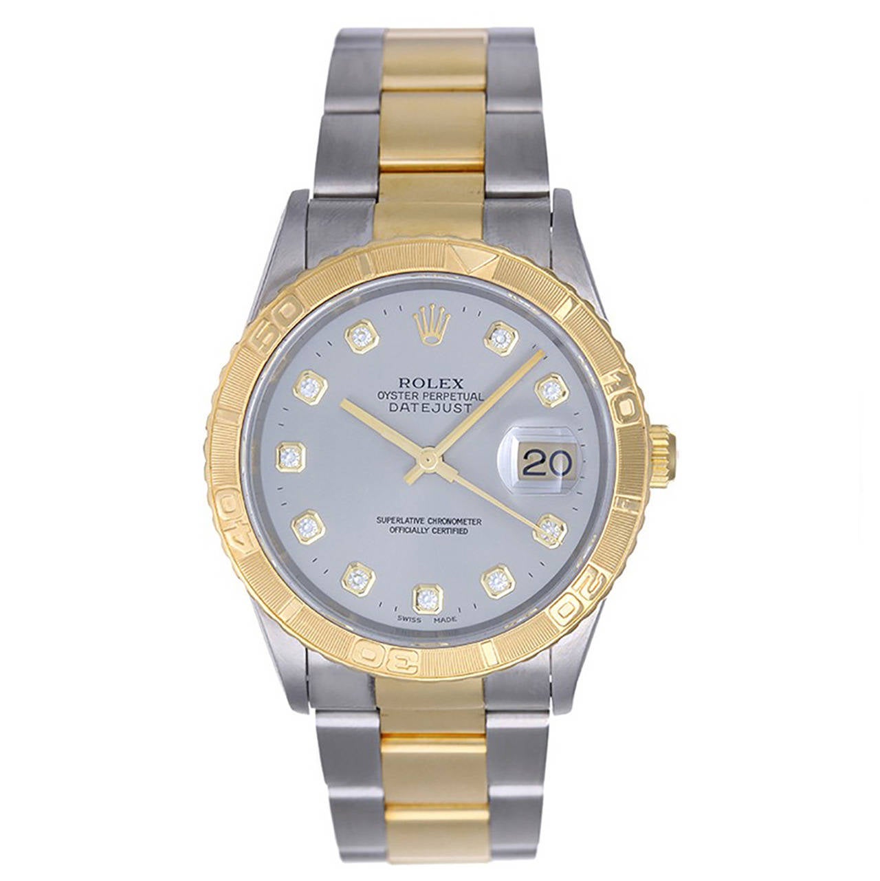Rolex 2-Tone Turnograph Men's Steel & Gold Watch Steel Serti Diamond Dial 16263