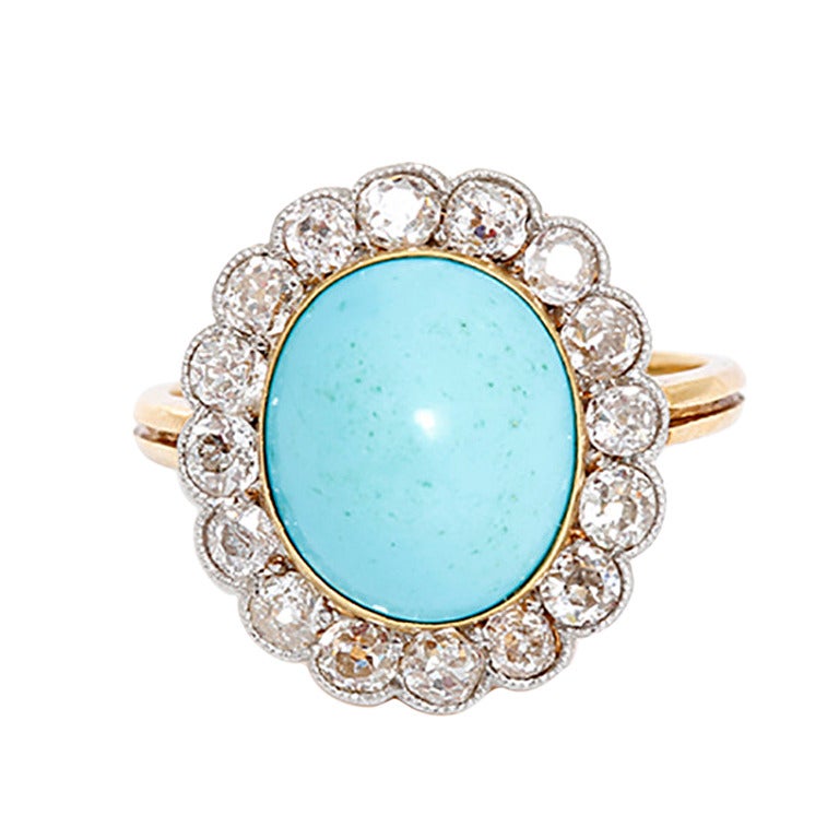 Antique Turquoise Diamond Gold Ring circa 1900