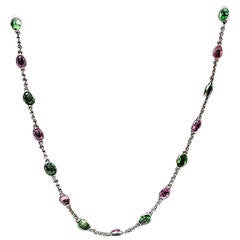 Amazing Pink Sapphire Synthetic Green Spinel Gold Chain Necklace