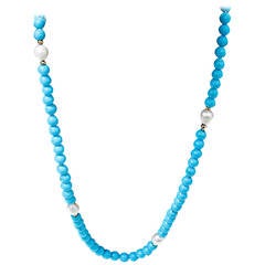 Amazing Turquoise Biwa Pearl Gold Necklace