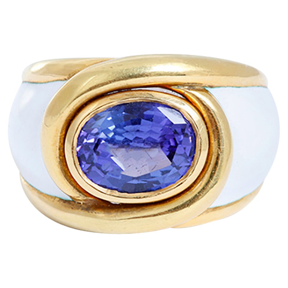 Andrew Clunn Enamel Tanzanite Gold Ring For Sale at 1stDibs