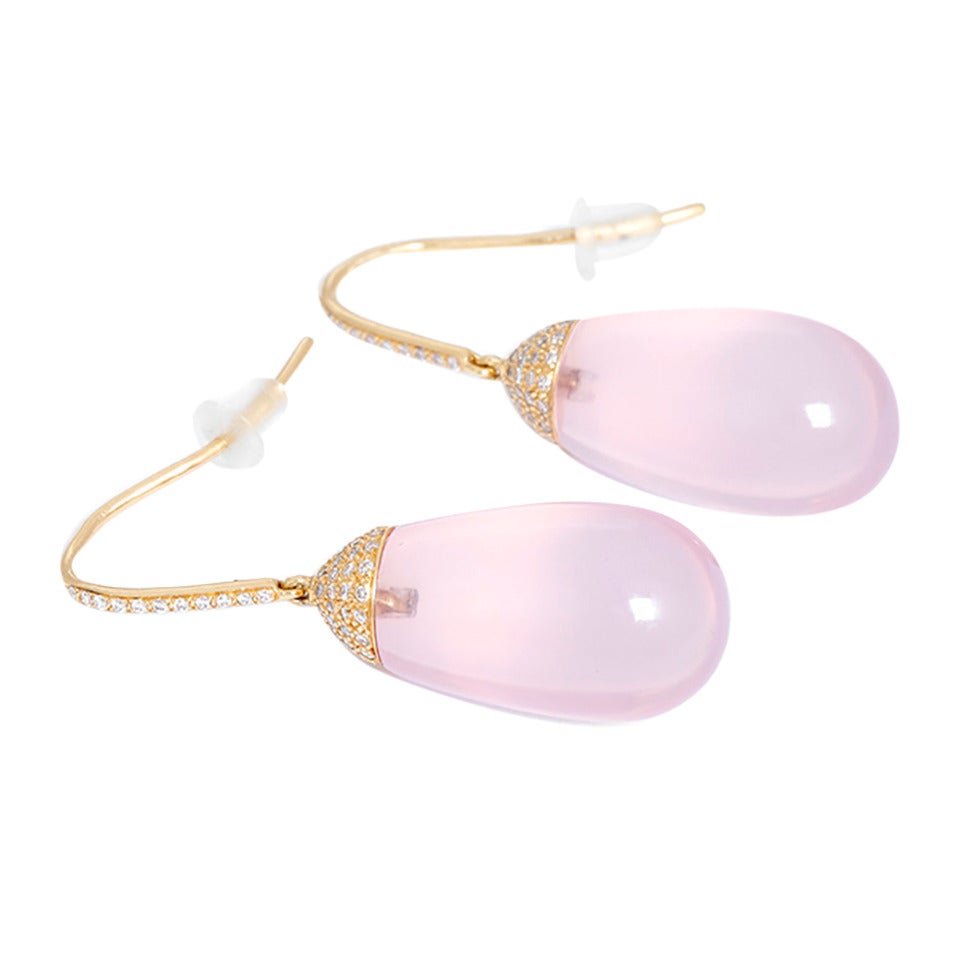 Amazing Rose Quartz Diamond Gold Earrings