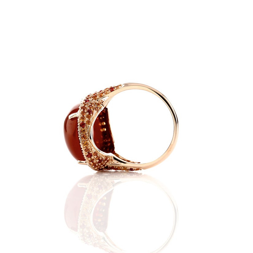 Amazing Red Agate Orange Sapphire Diamond Gold Ring