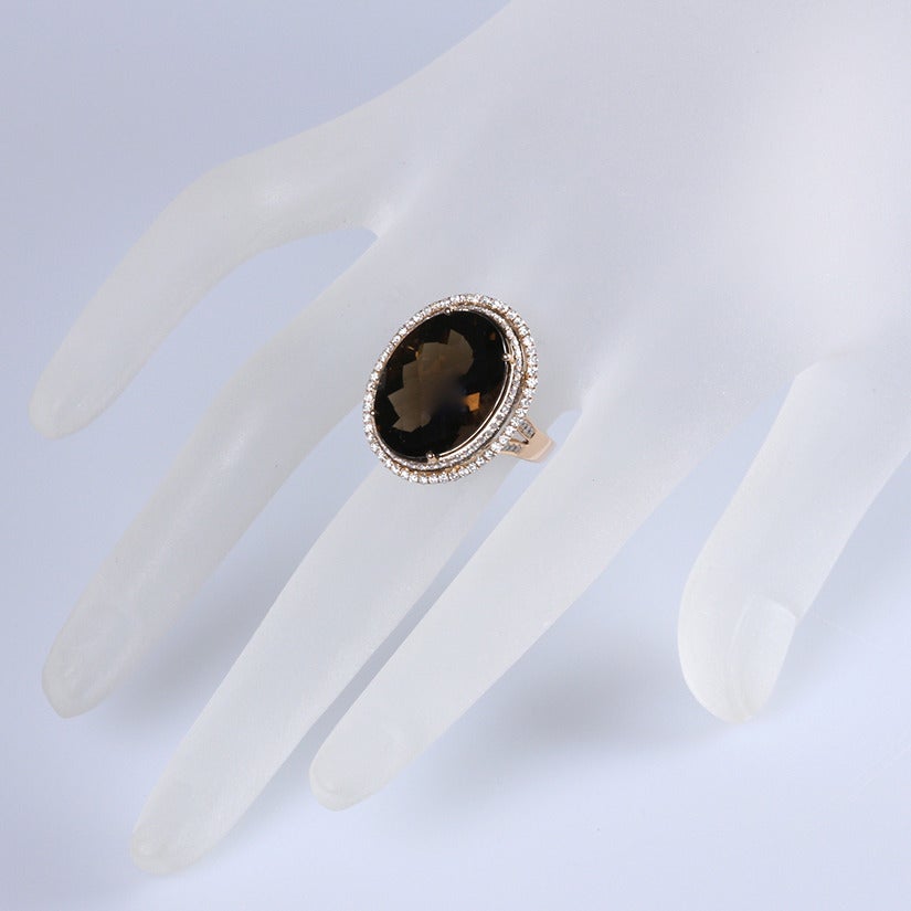 Women's Amazing Smoky Quartz Diamond Rose Gold Ring