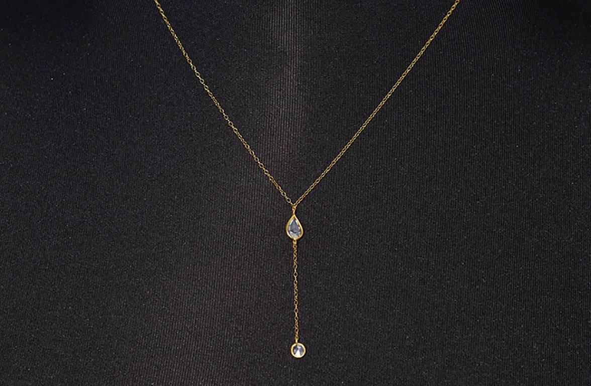 This beautiful 'Y' design necklace features apx. 0.90 cts of diamonds set in 18k yellow gold.  Necklace measures apx. 16-inches in length with a 2-inch pendant drop. Total weight is 1.7 grams.