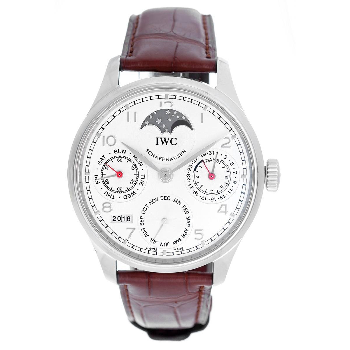 IWC Stainless Steel Portuguese 7 Days Perpetual Calendar Automatic Wristwatch