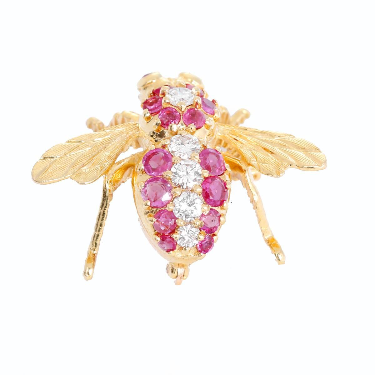 Women's Rosenthal Ruby Diamond Gold Large Bee Pin