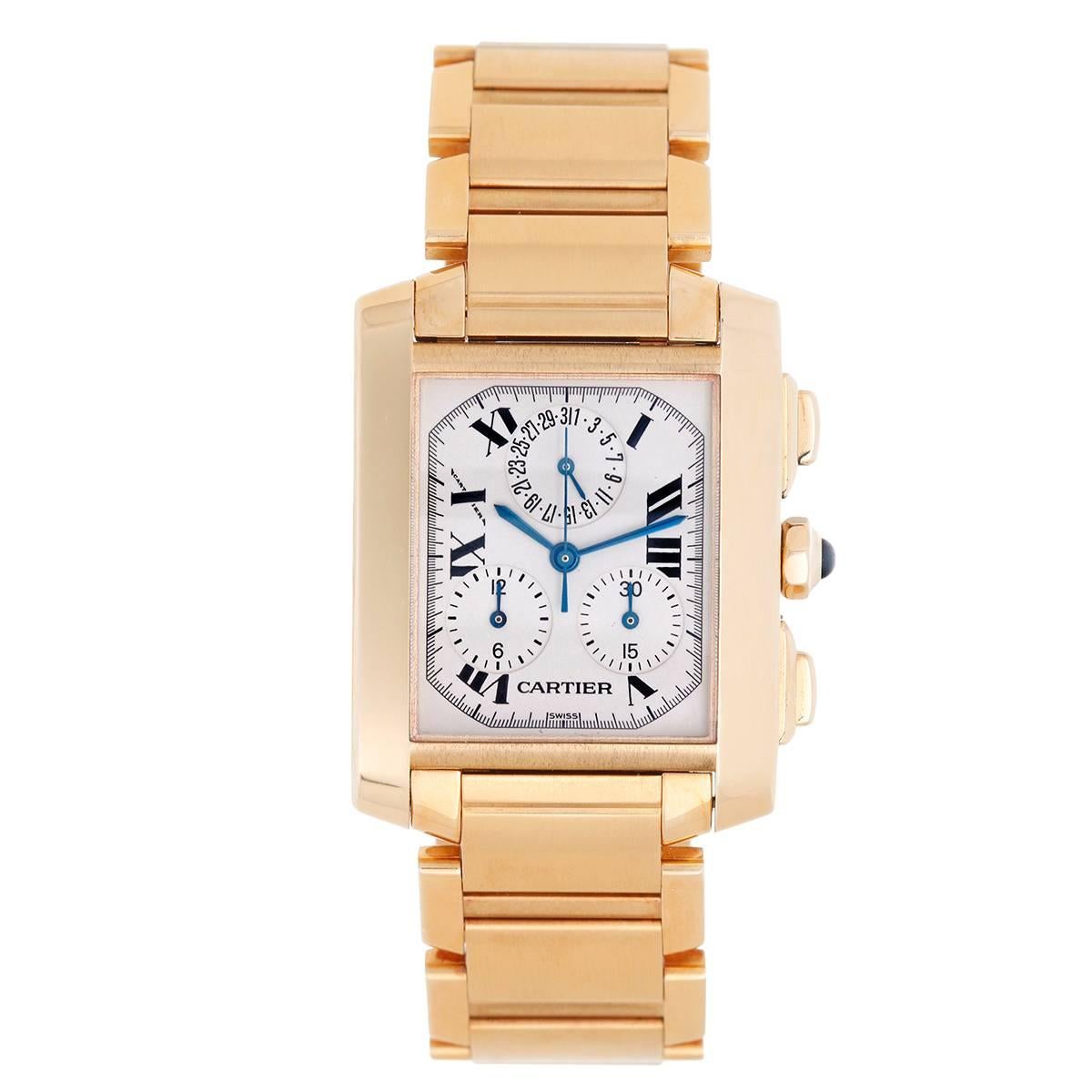 Cartier Yellow Gold Tank Francaise Chronograph Quartz Wristwatch 