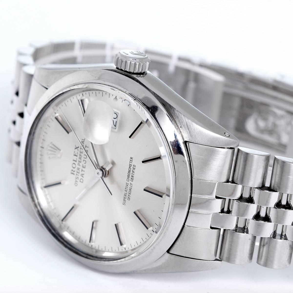 Automatic winding, 29 jewels, Acrylic crystal. Stainless steel case with smooth bezel (36mm diameter). Silver dial with stick markers. Stainless steel Jubilee bracelet. Pre-owned with box and book. Retail Price: $5,400.00
