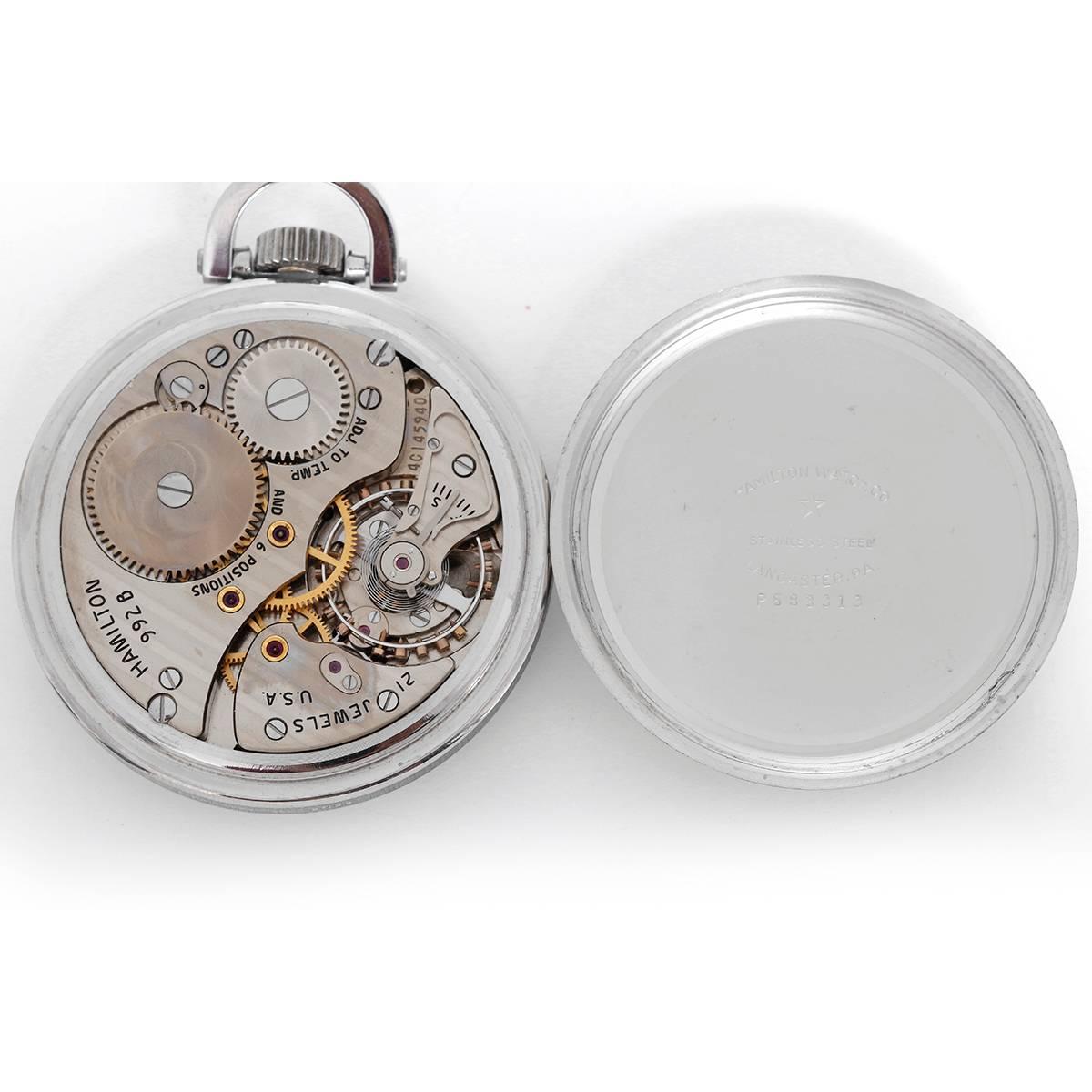 Hamilton Stainless Steel Railway Special Pocket Watch In Good Condition In Dallas, TX