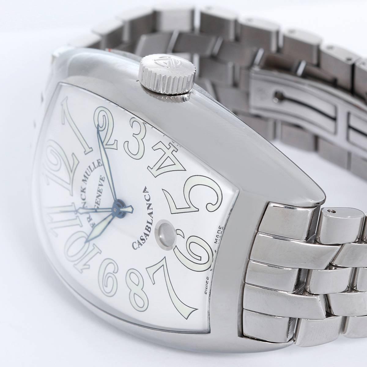 Franck Muller Casablanca Stainless Steel Men's Watch  9880 C DT -  Automatic winding. Stainless Steel case (60mm x 40mm) (40mm). White dial with lumious Arabic numerals. Stainless steel Franck Muller bracelet. Pre-owned with box and papers.