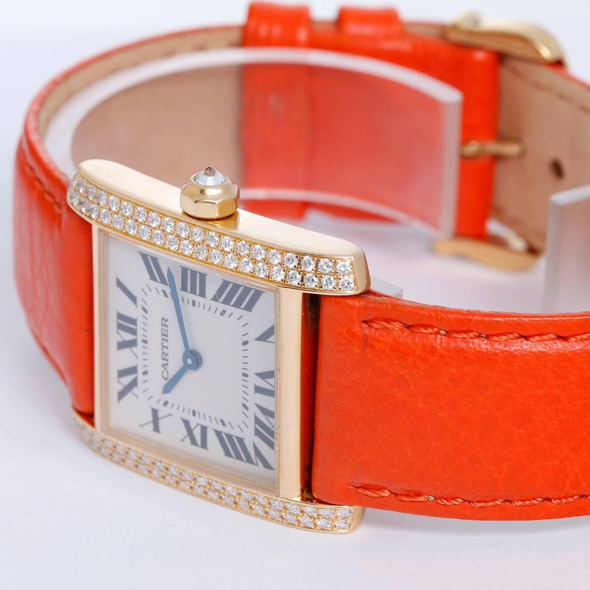 Cartier  Tank Francaise Midsize Diamond Gold Quartz Wristwatch  In Excellent Condition In Dallas, TX