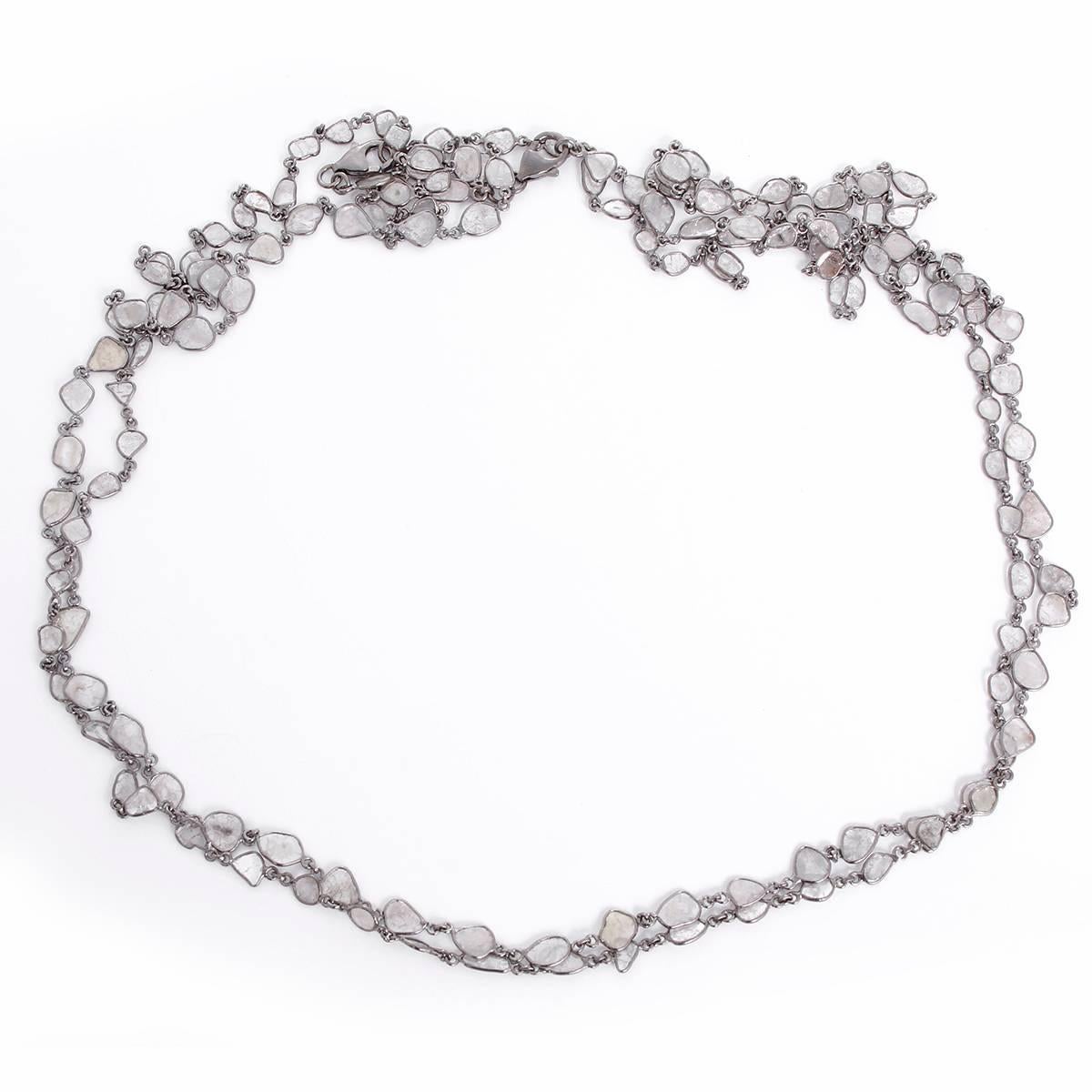Beautiful Sliced Diamond and Oxidized Silver Long Chain Necklace -  This beautiful necklace features 20.5 ctw. of sliced diamonds set in oxidized silver. This necklace can be worn double and is perfect for layering with other pieces!  Necklace