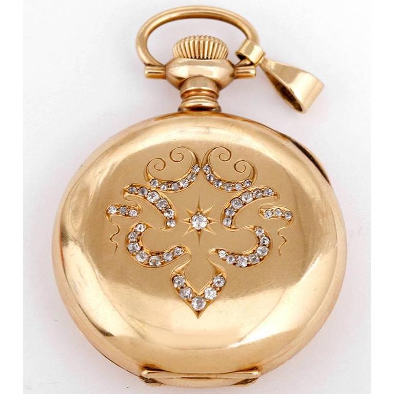 Elgin Ladies Yellow Gold Diamond Pocket or Pendant Manual Winding Watch