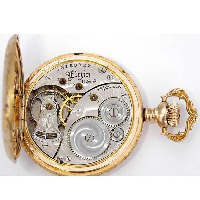Elgin Ladies Yellow Gold Ornately Engraved Antique Manual Pocket Watch ...