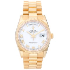 Rolex Yellow Gold White Roman President Day-Date Automatic Wristwatch  