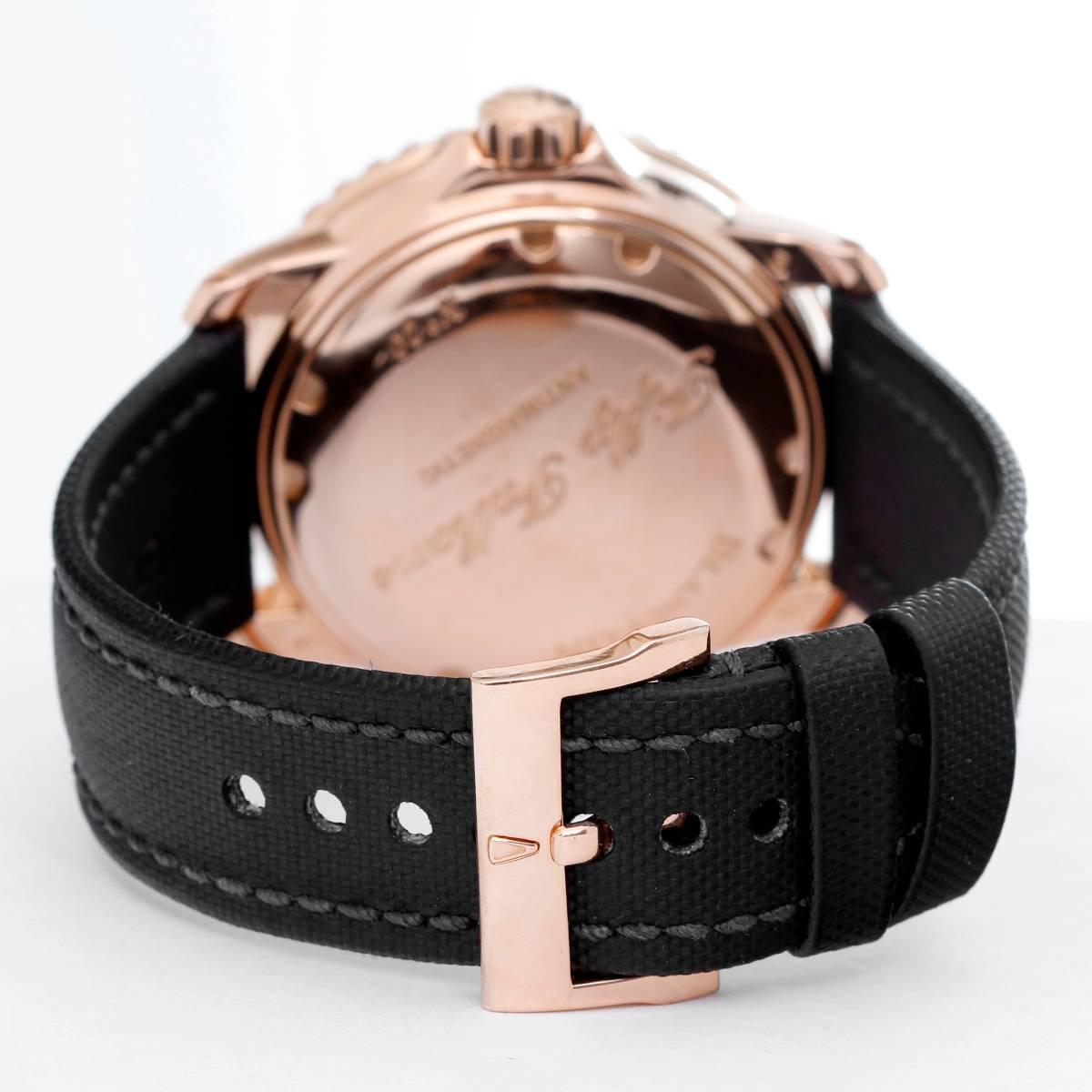 Blancpain 50 Fathoms 18k rose gold watch 5015-3630-52 -  Automatic winding. 18k rose gold case with unidirectional bezel, (45mm). Black dial with  luminous style markers, date. Black fabric strap with Blancpain rose gold buckle. Pre-owned with box.